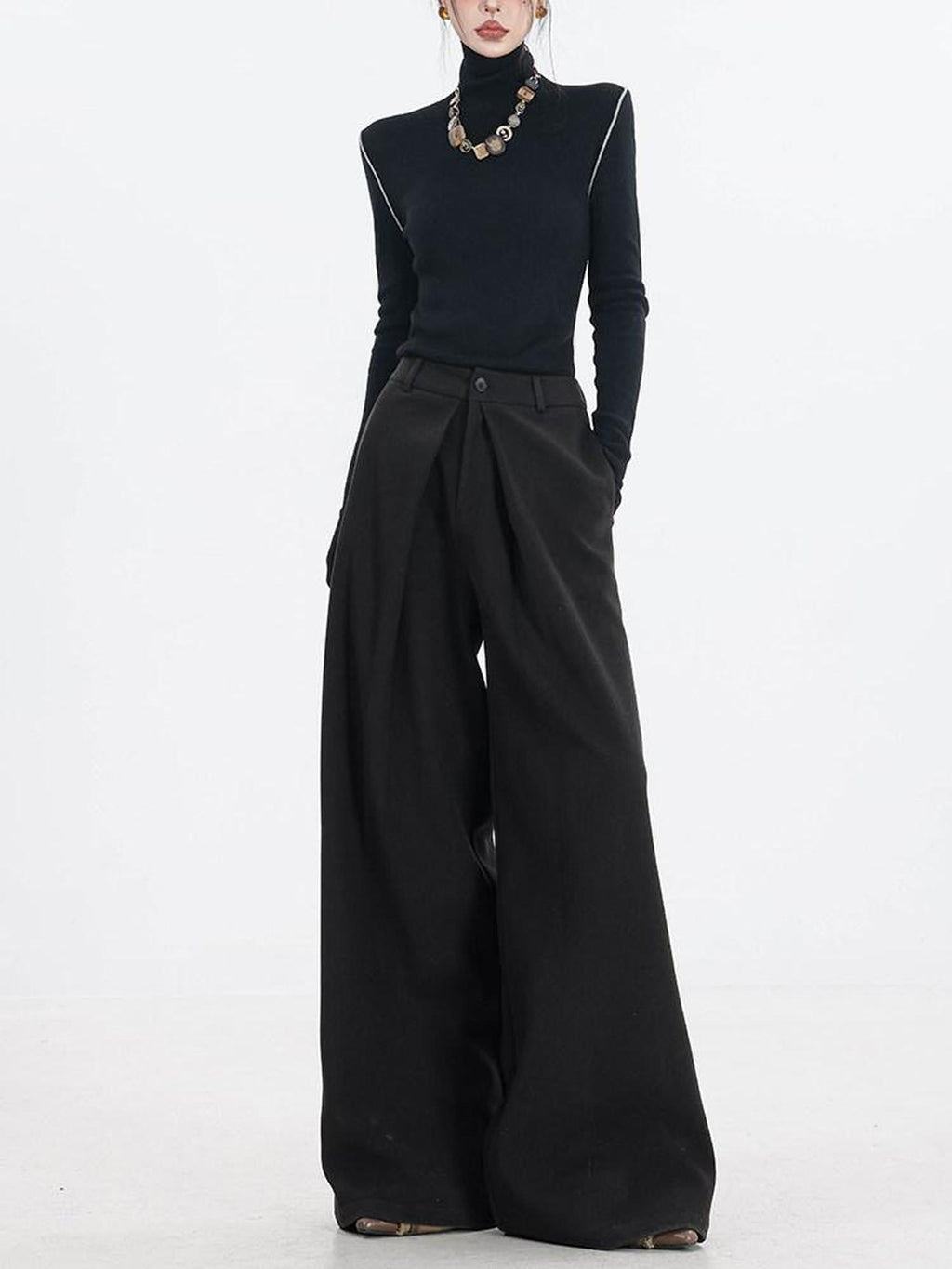 ABWLR Urban Pleated Relaxed High Waist Women'S Fleece Lined Wide-Leg Pants