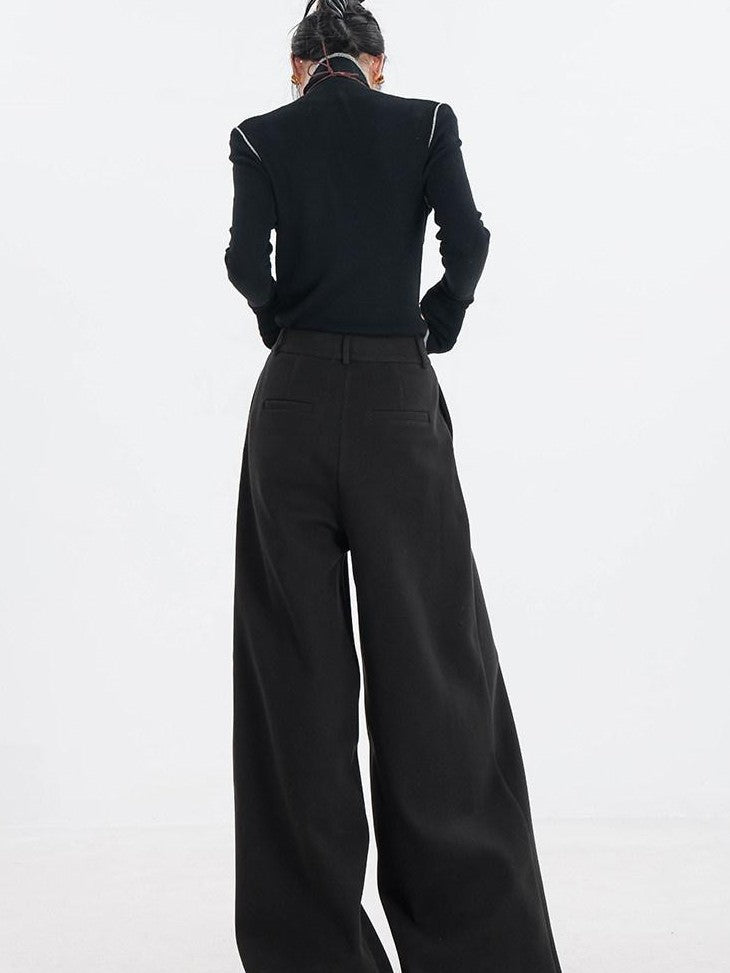 ABWLR Urban Pleated Relaxed High Waist Women'S Fleece Lined Wide-Leg Pants