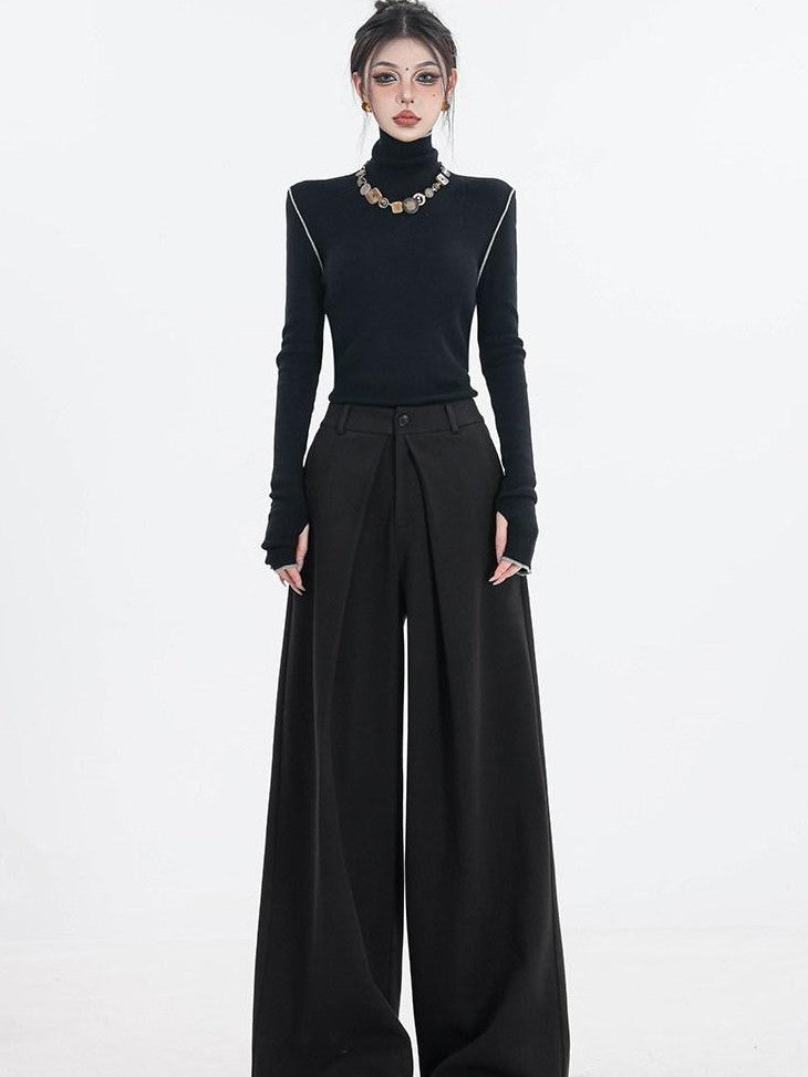 ABWLR Urban Pleated Relaxed High Waist Women'S Fleece Lined Wide-Leg Pants