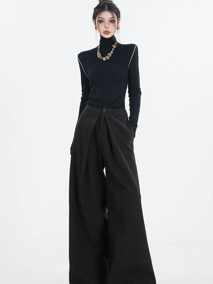 ABWLR Urban Pleated Relaxed High Waist Women'S Fleece Lined Wide-Leg Pants