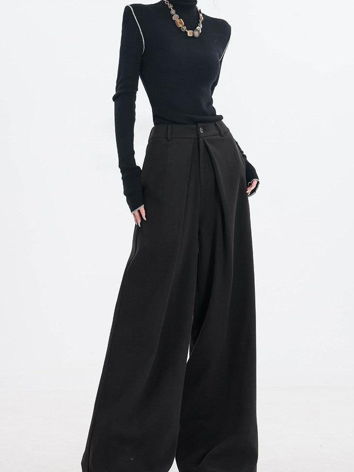 ABWLR Urban Pleated Relaxed High Waist Women'S Fleece Lined Wide-Leg Pants