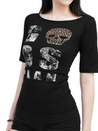 Gods plan Dark Leopard Print Slim Waist Women's Cotton Short Sleeve T-shirts