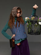 TNIT Purple Plaid Vintage V-neck Slim Waist Women's Other Fabric Tank Tops