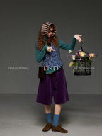 TNIT Purple Plaid Vintage V-neck Slim Waist Women's Other Fabric Tank Tops