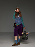 TNIT Purple Plaid Vintage V-neck Slim Waist Women's Other Fabric Tank Tops
