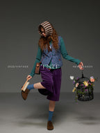TNIT Purple Plaid Vintage V-neck Slim Waist Women's Other Fabric Tank Tops