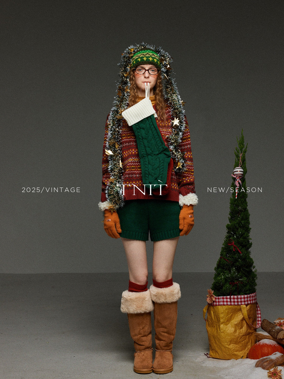 TNIT Vintage Colorblock Jacquard Drawstring Hood Geometric Women's Knit Cardigans