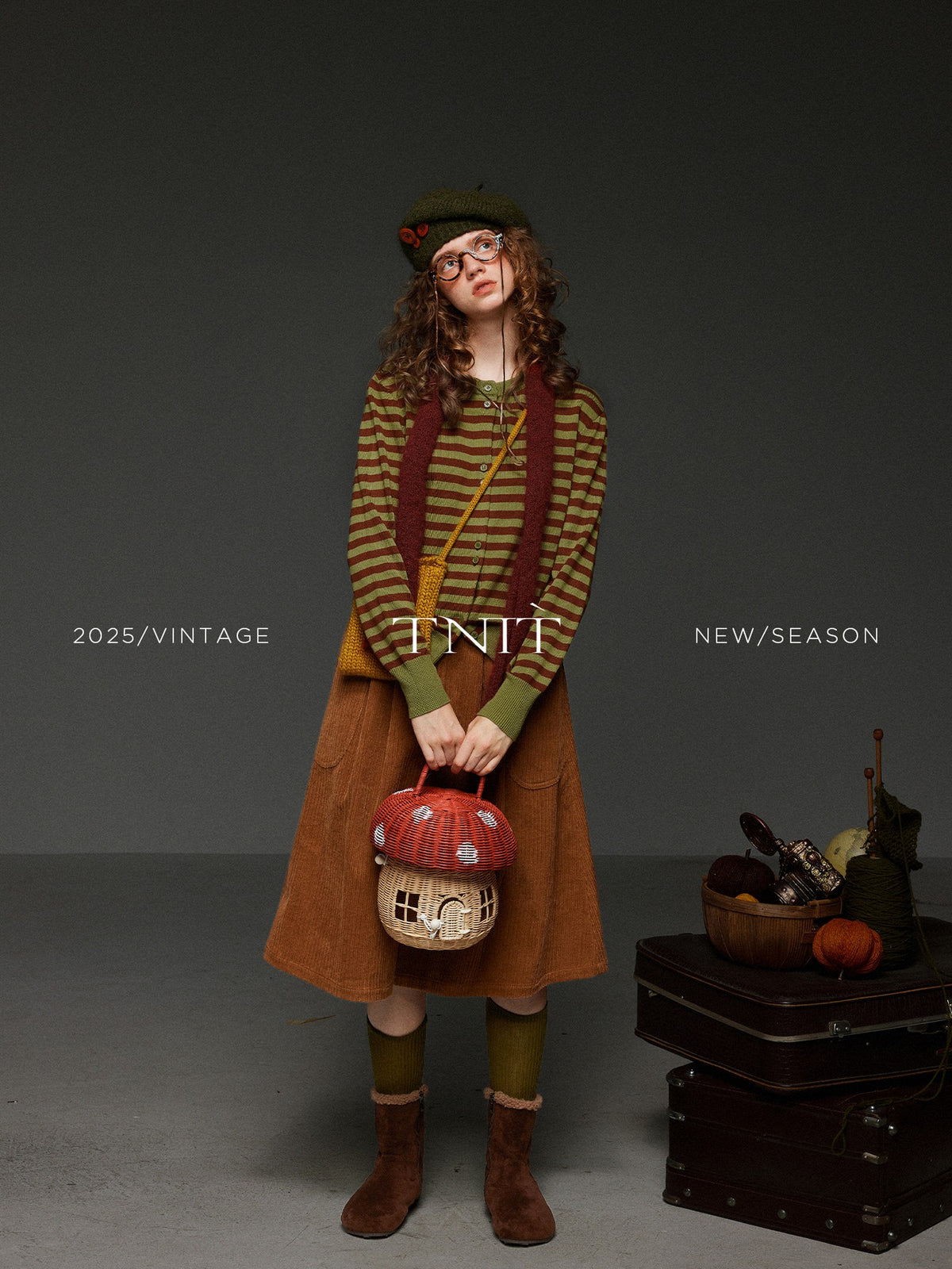 TNIT Vintage Colorblock Striped Single Row Button Women's Knitted Cardigans