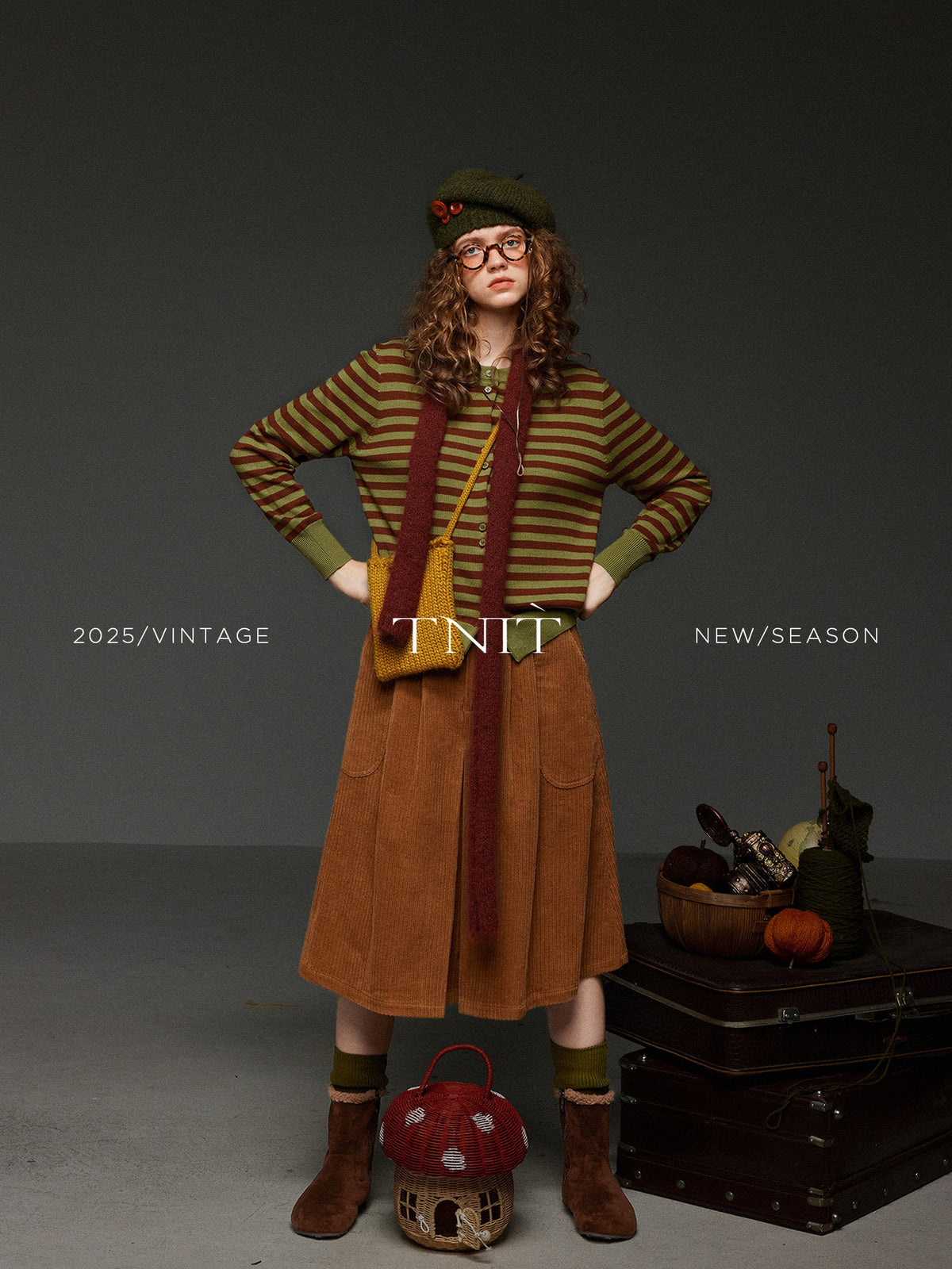 TNIT Vintage Colorblock Striped Single Row Button Women's Knitted Cardigans