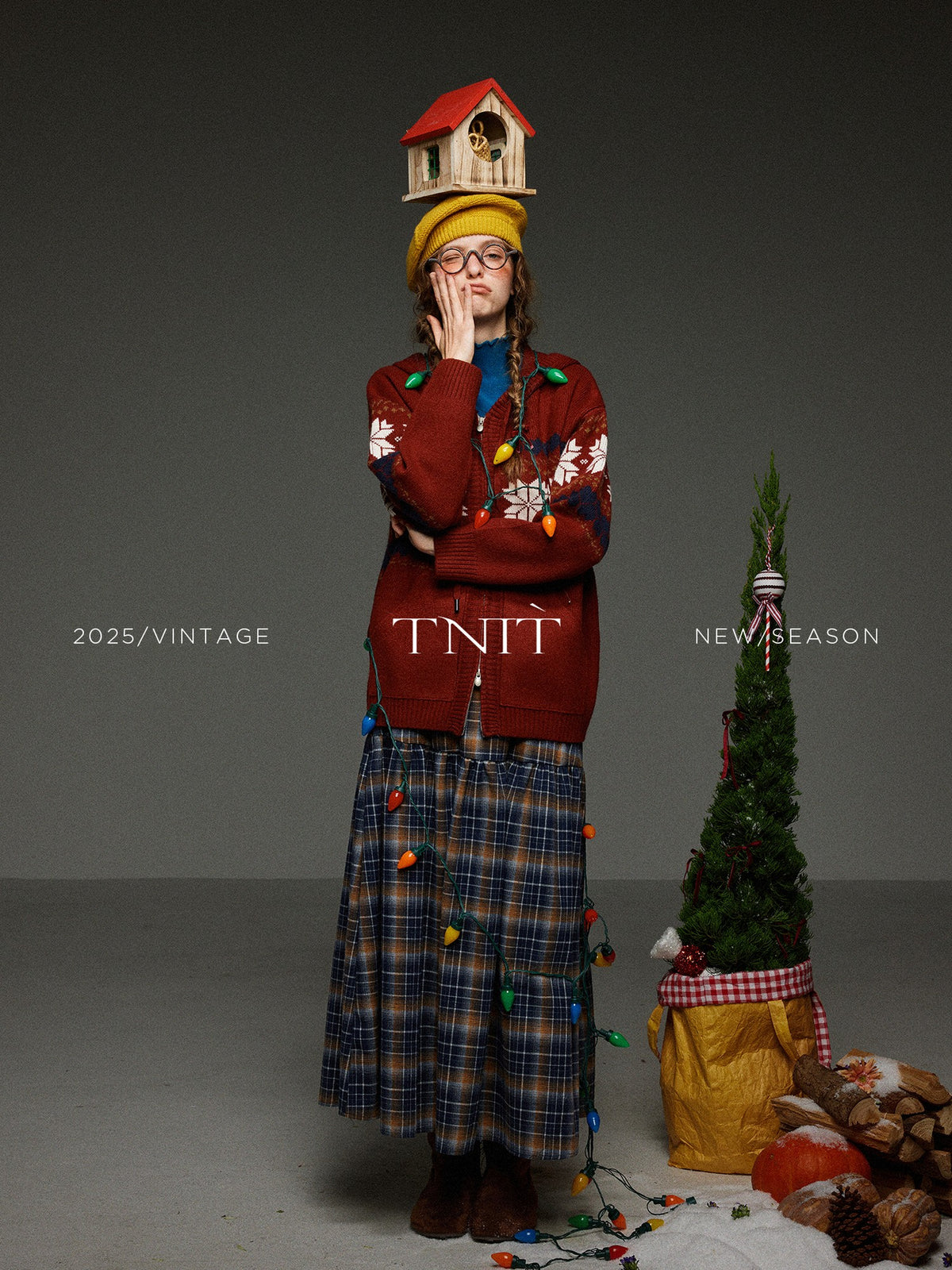 TNIT Vintage Jacquard Colorblock Double Zip Hooded Women's Knit Cardigans