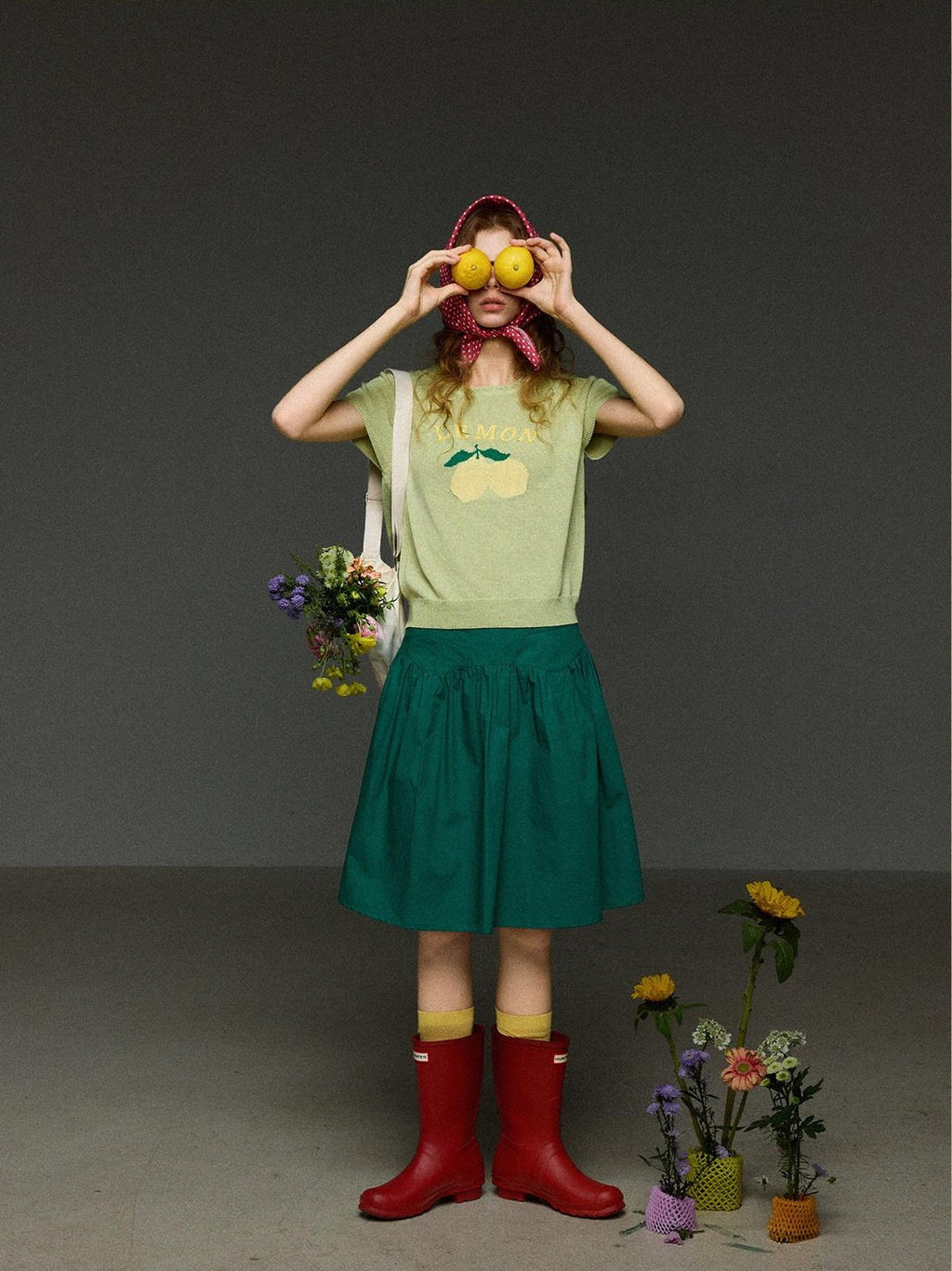 TNIT Vintage Lemon Jacquard Cutout Collar Embroidered Women's Short Sleeve T-shirts