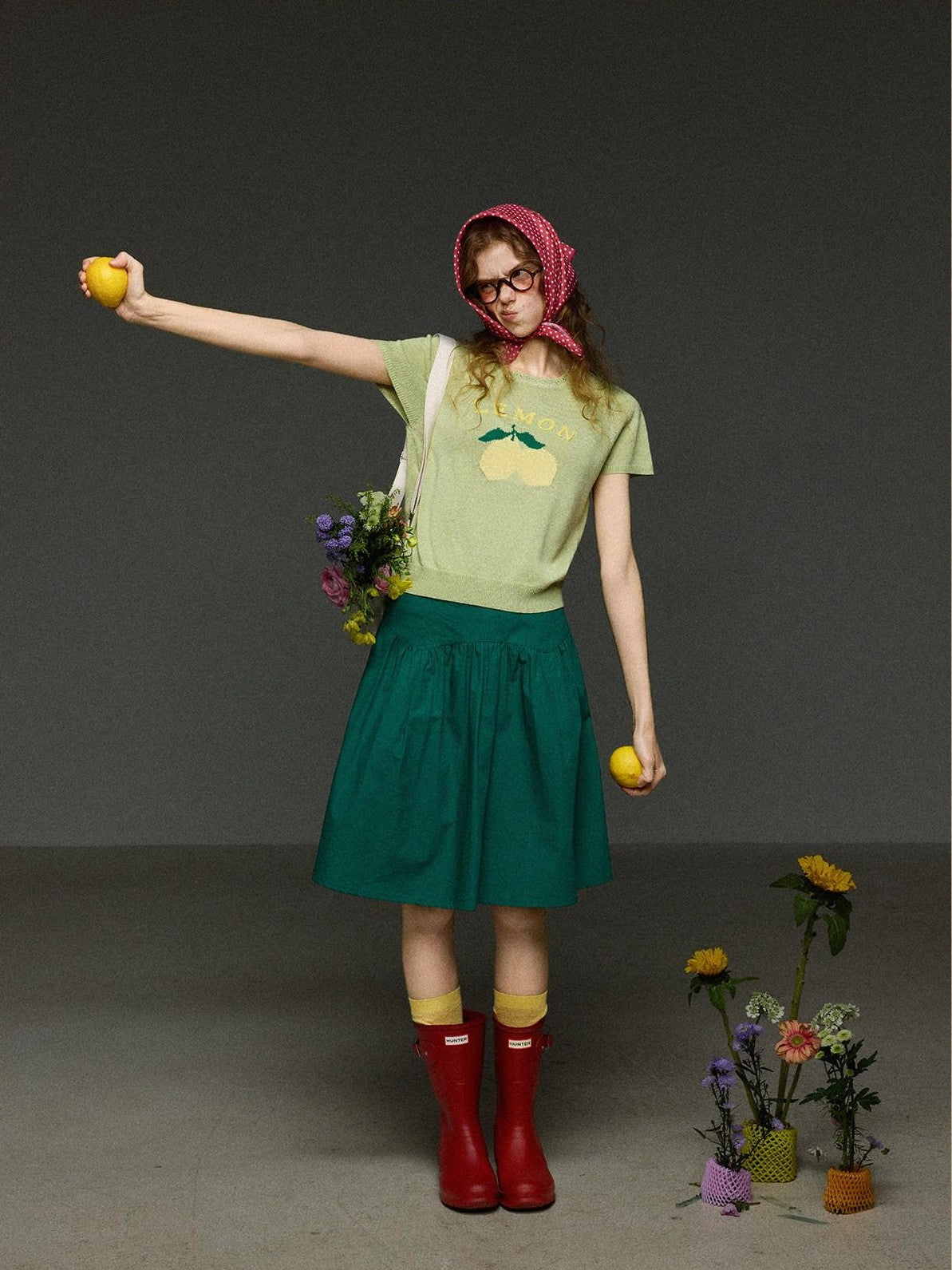 TNIT Vintage Lemon Jacquard Cutout Collar Embroidered Women's Short Sleeve T-shirts
