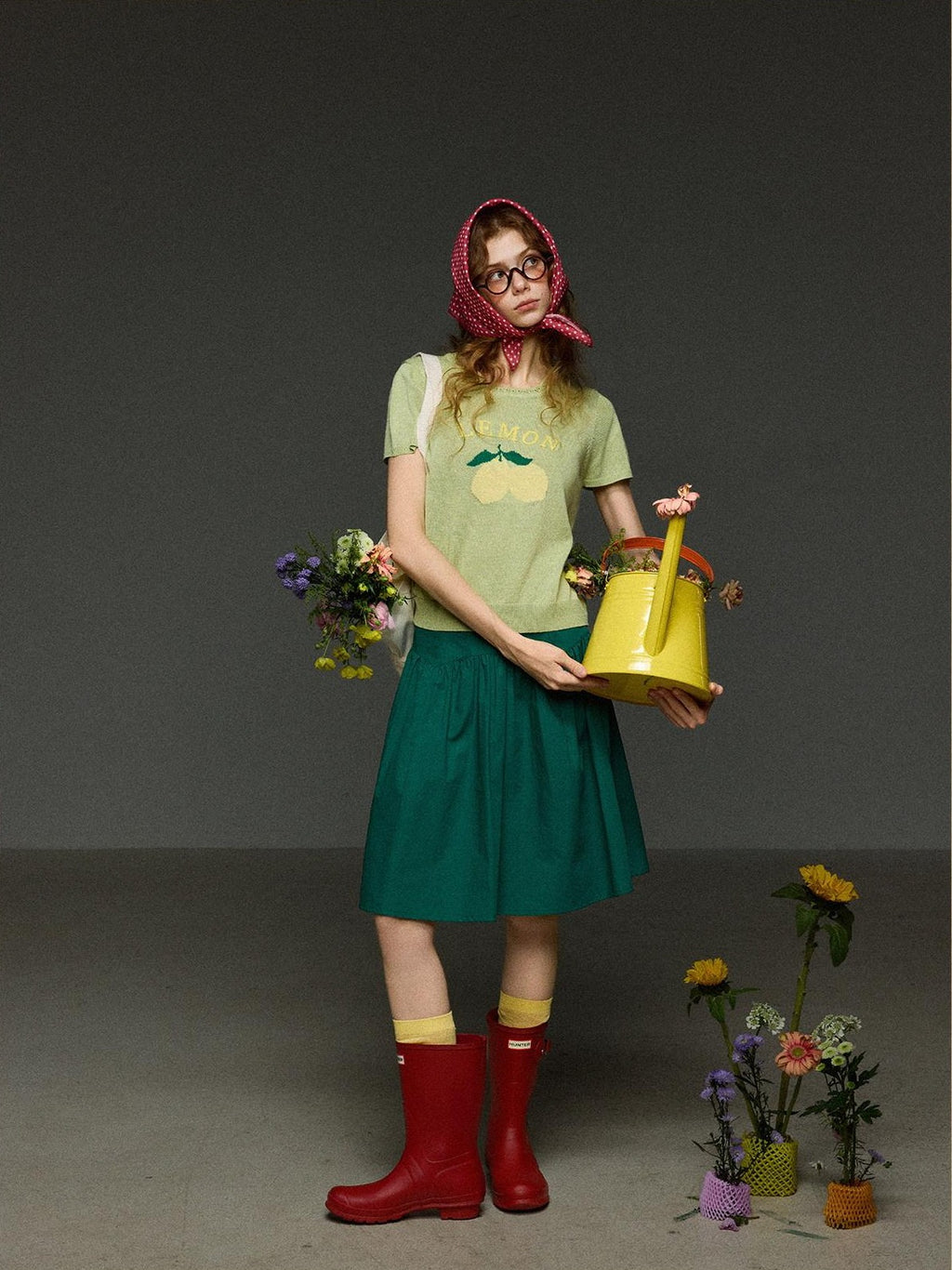 TNIT Vintage Lemon Jacquard Cutout Collar Embroidered Women's Short Sleeve T-shirts