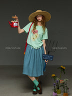 TNIT Vintage Pleated Elastic High Waist Culotte Women's Pure Linen Wide-leg Pants