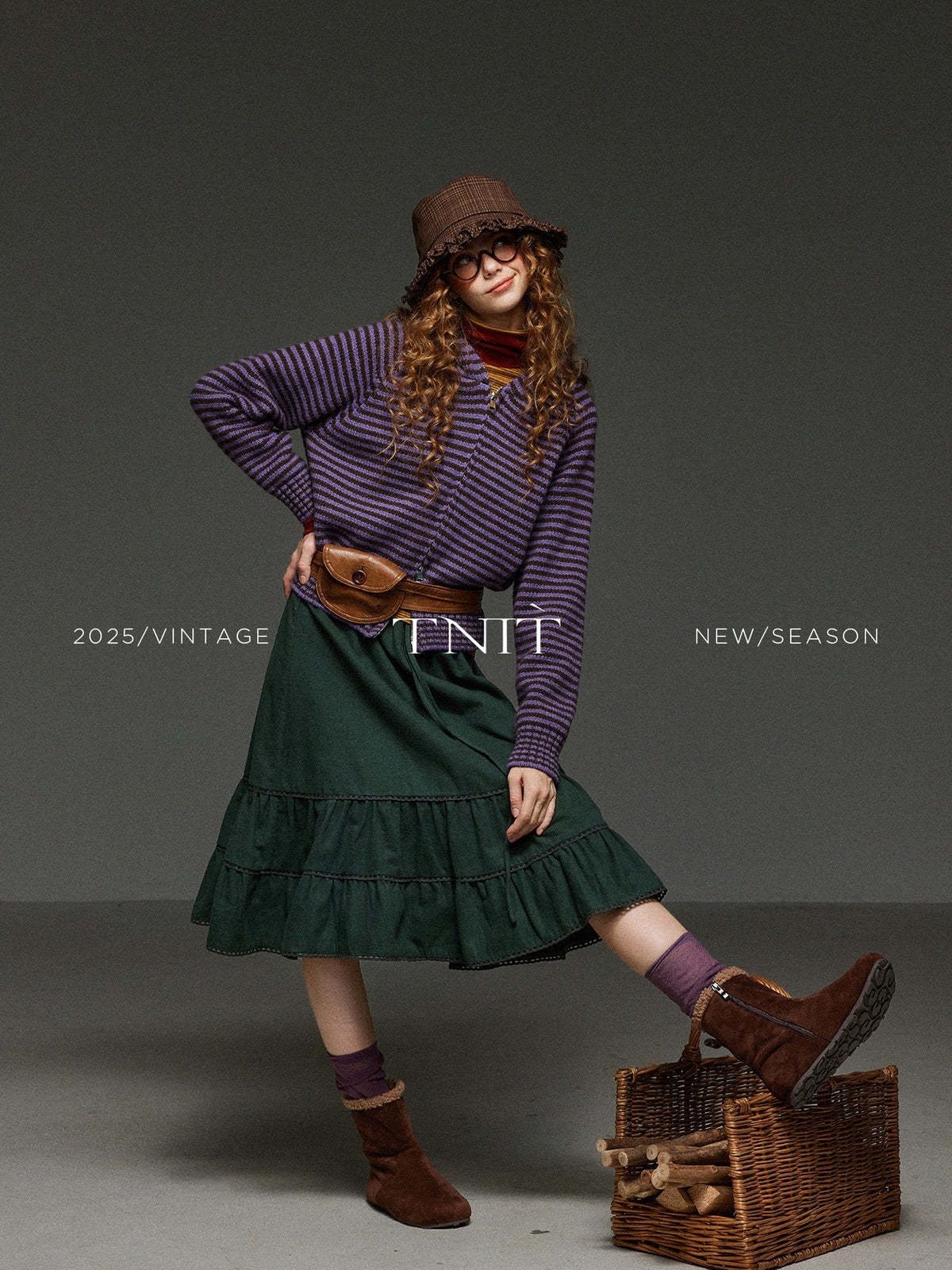 TNIT Vintage Striped Hooded Colorblock Loose Knit Women's Knitted Cardigans