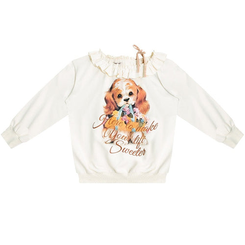 ZIZIFEI_Apricot_Dog_Print_Off_Shoulder_Retro_Relaxed_Women'S_Cotton_Long_Sleeve_T-Shirts_MISSTT