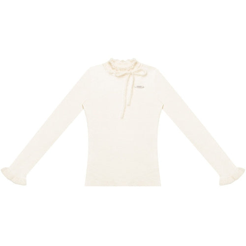 ZIZIFEI_Apricot_Ruffle_Bow_Slim_Fit_American_Women'S_Viscose_Blend_Long_Sleeve_T-Shirts_MISSTT