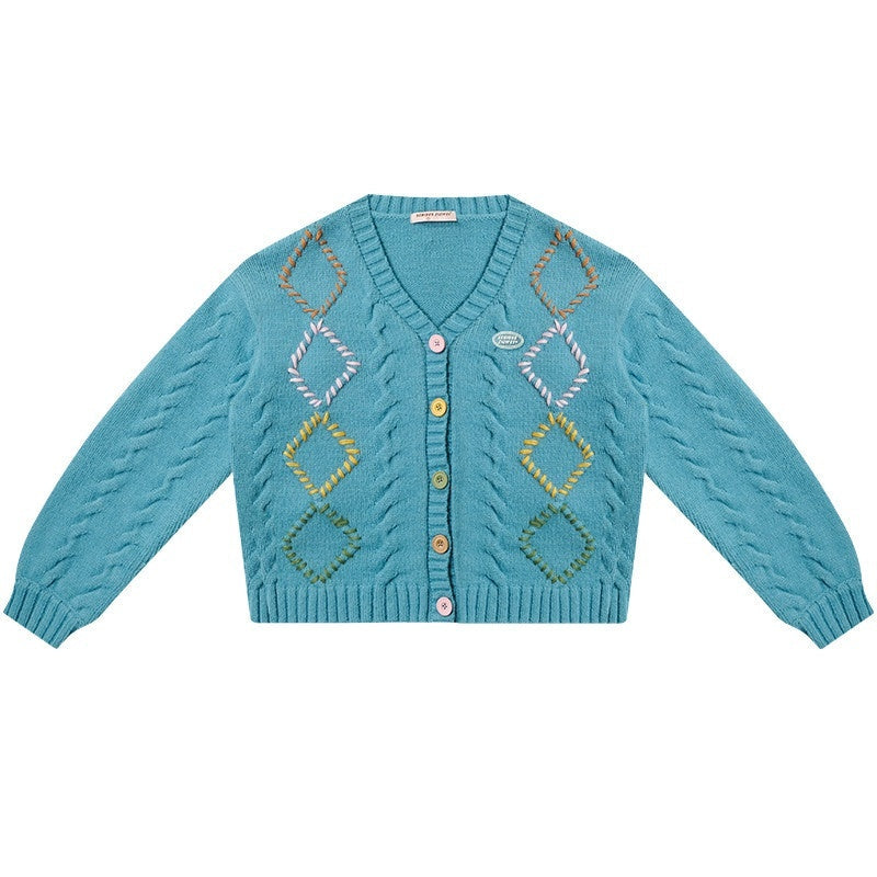 ZIZIFEI_Retro_Argyle_Oversized_V-neck_Women'S_Acrylic_Blend_Cardigans_MISSTT