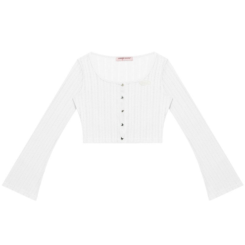 ZIZIFEI_Semi_Sheer_Openwork_Cropped_V-neck_Buttoned_Women'S_Viscose_Blend_Cardigans_MISSTT