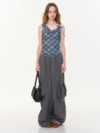 ZIZIFEI Gray High Waist Slimming Cargo Big Pocket Women'S Lyocell Blend Wide-Leg Pants