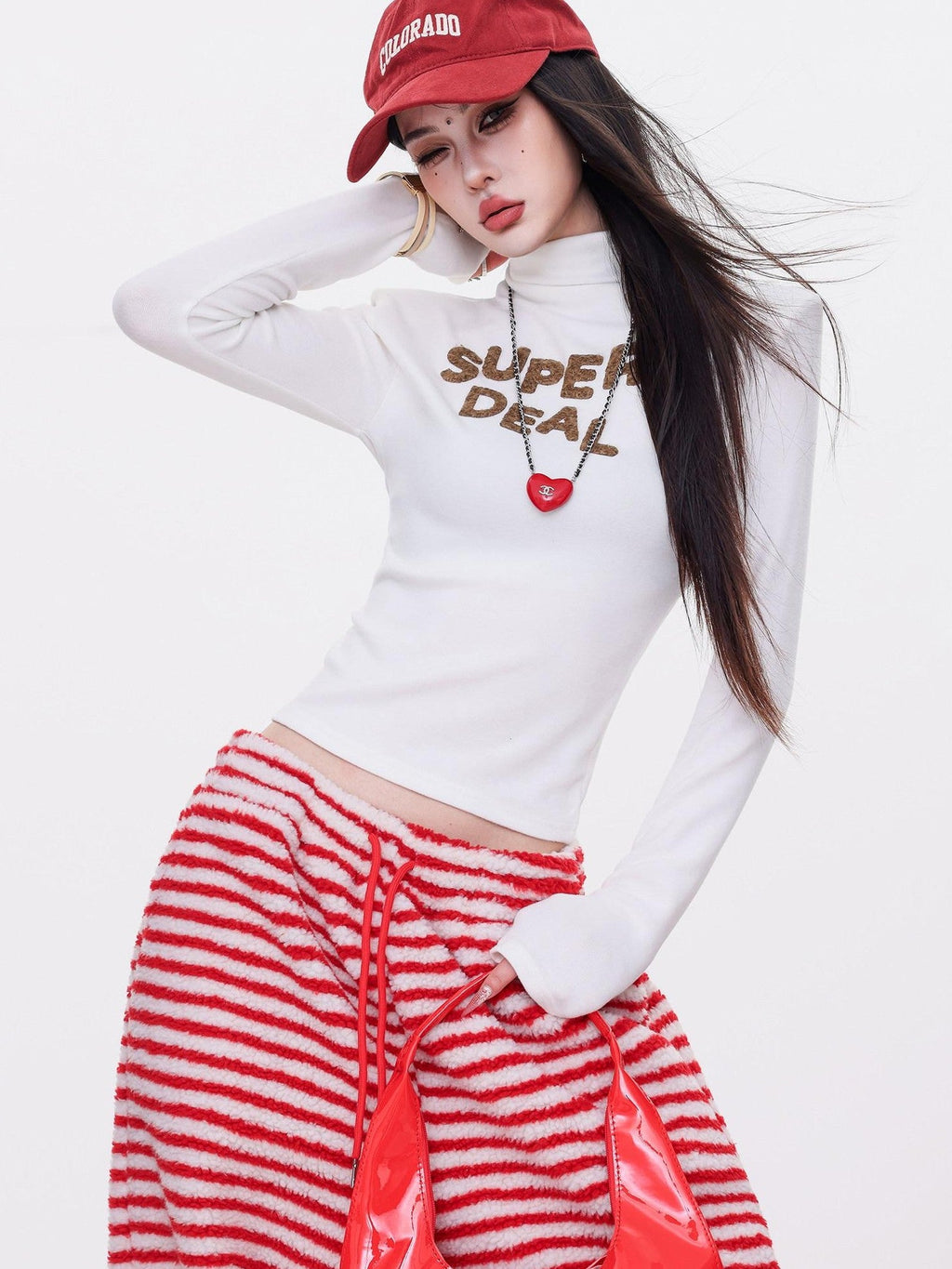 ABWLR Mocha Mist Letter Embroidery Slim Fit High Neck Women'S Long Sleeve T-Shirts