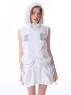 ZIZIFEI Rabbit Embroidered Hooded Zipper Sporty Women'S Nylon Tank Tops