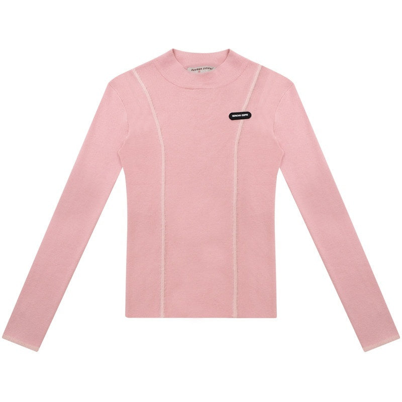 ZIZIFEI_Vintage_Patchwork_Polo_U_Neck_Women'S_Viscose_Knit_Slim_Fit_Long_Sleeve_T-Shirts_MISSTT