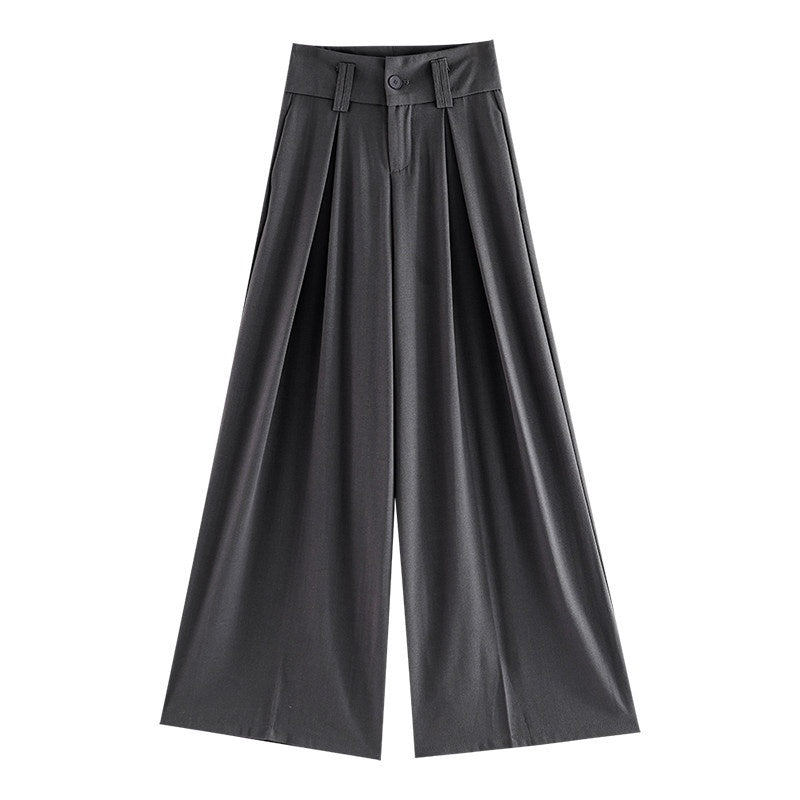 ABWLR_Minimalist_Gray_Pleated_Drawstring_Natural_Waist_Zipper_Women'S_Wide-Leg_Pants_MISSTT