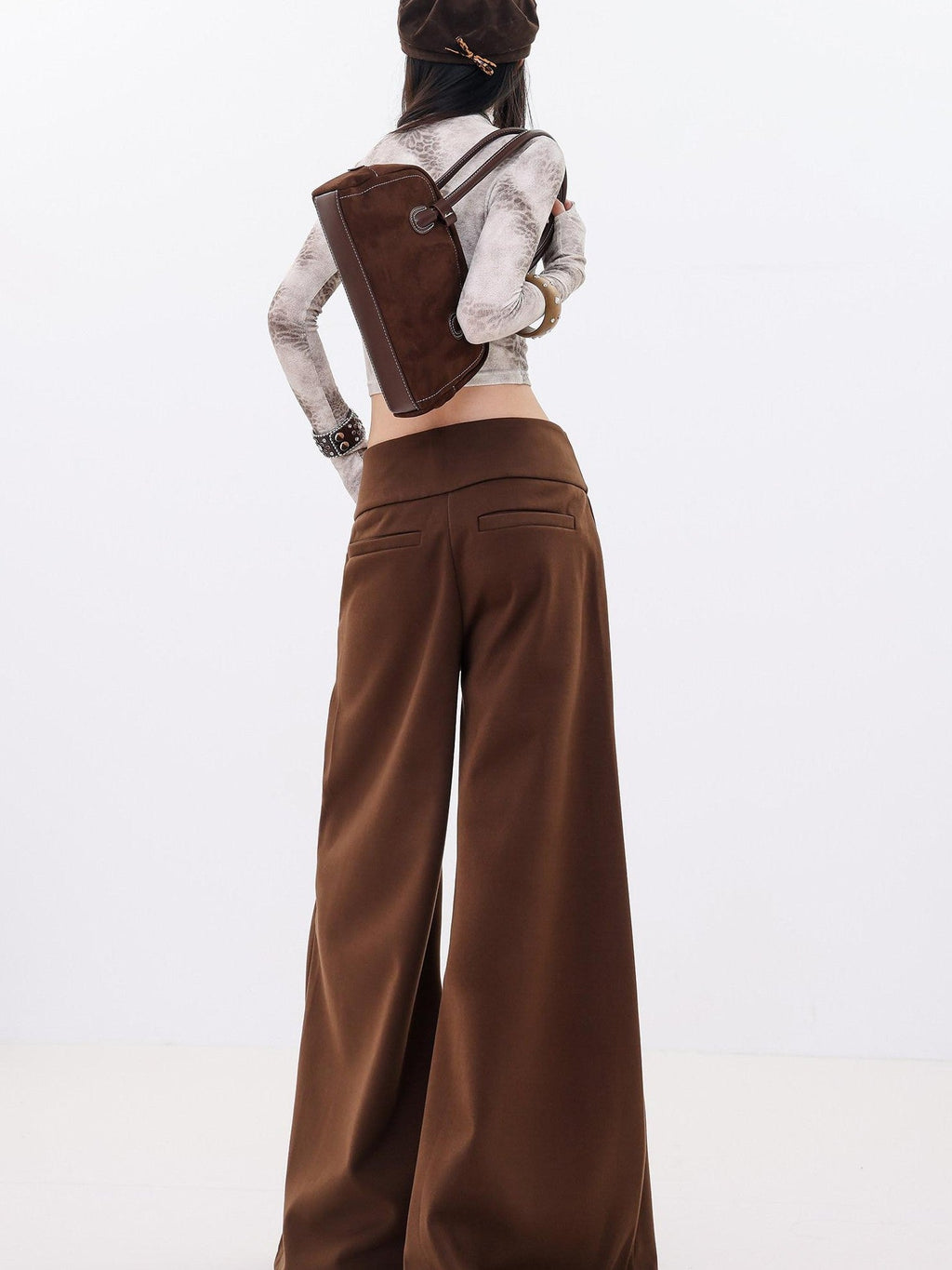 ABWLR Vintage Button High Waist Wide Leg Micro Flare Women'S Woolen Flare Pants