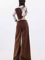 ABWLR Vintage Button High Waist Wide Leg Micro Flare Women'S Woolen Flare Pants