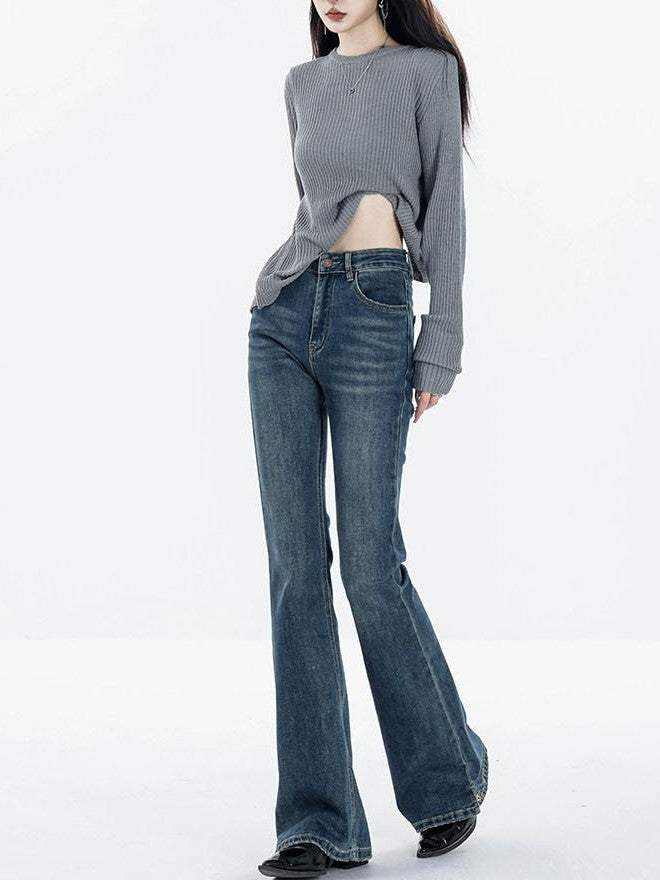 ABWLR Vintage High Waist Slim Fleece Lined Women'S Denim Flare Jeans