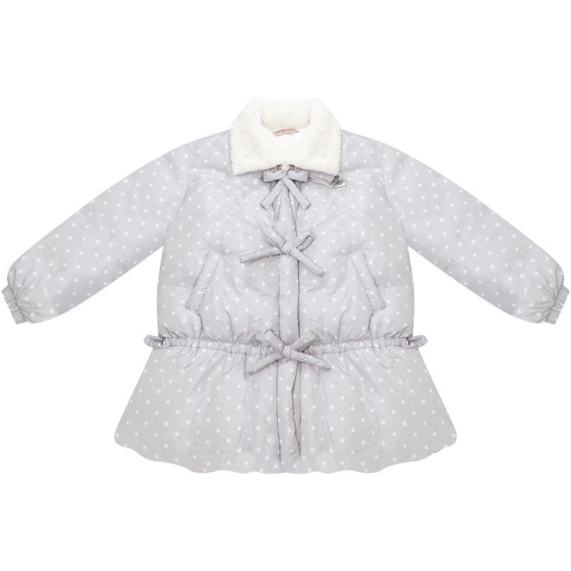 ZIZIFEI_Light_Gray_Star_Polka_Dot_Bow_Single_Breasted_Women'S_Cotton_Puffer_Jackets_MISSTT