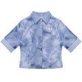 ZIZIFEI_Mist_Blue_Ombre_Plaid_Waist_Cinch_Lapel_Slim_Women'S_Short_Sleeve_T-Shirts_MISSTT
