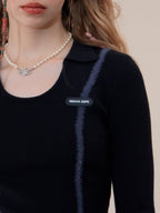 ZIZIFEI Vintage Patchwork Polo U Neck Women'S Viscose Knit Slim Fit Long Sleeve T-Shirts