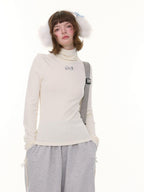 ZIZIFEI Vintage High Neck Slim Fit Bow Knit Women'S Viscose Blend Long Sleeve T-Shirts