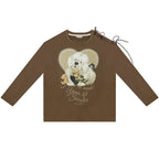 ZIZIFEI_Vintage_Dog_Print_Tie_Off_Shoulder_Women'S_Cotton_Blend_Long_Sleeve_T-Shirts_MISSTT