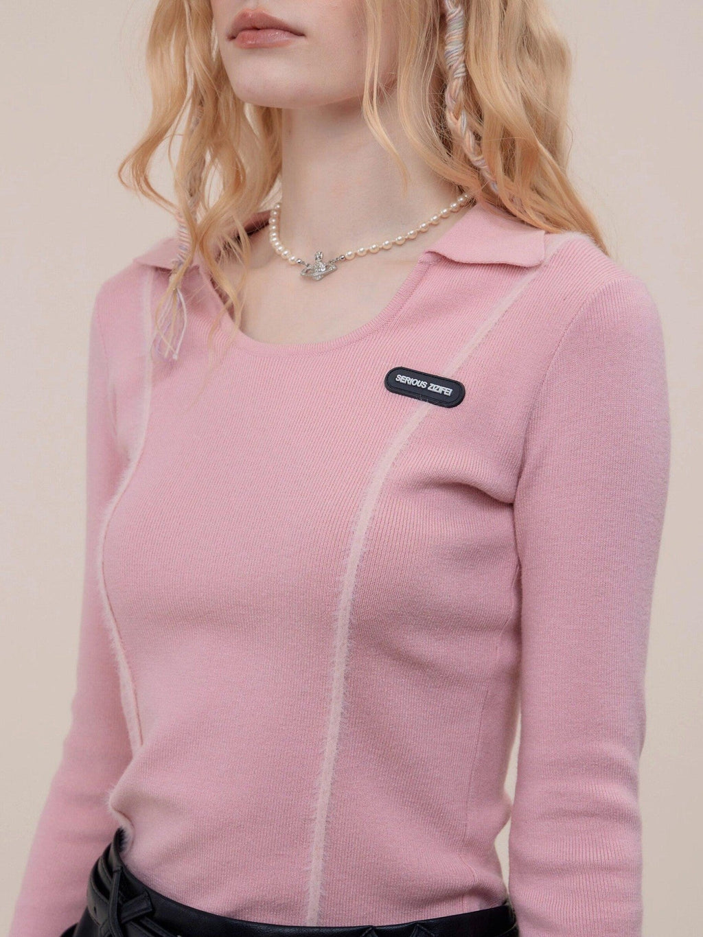 ZIZIFEI Vintage Patchwork Polo U Neck Women'S Viscose Knit Slim Fit Long Sleeve T-Shirts