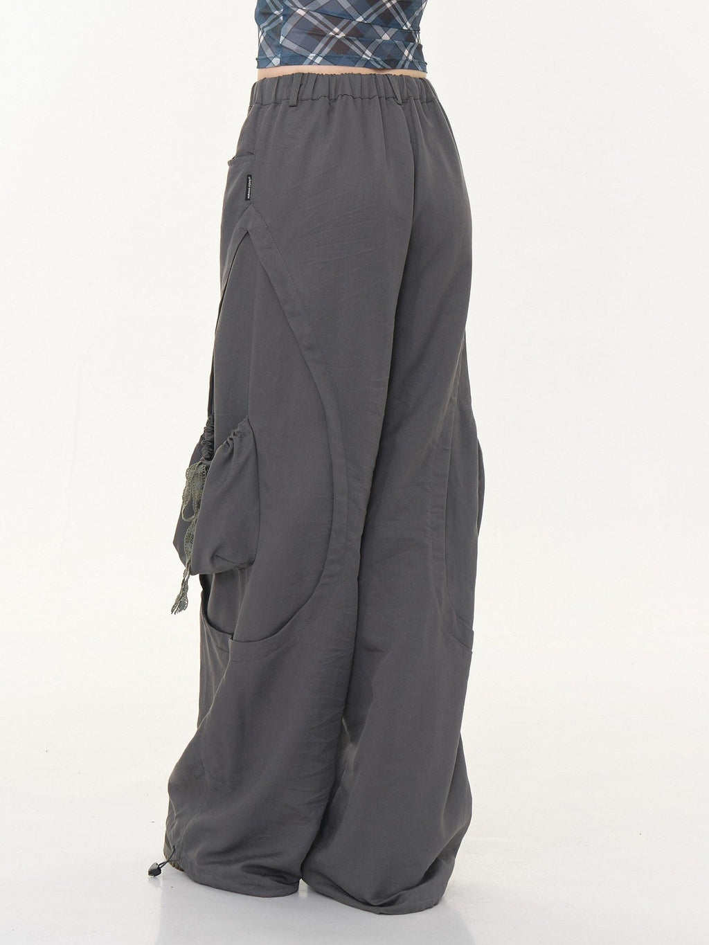 ZIZIFEI Gray High Waist Slimming Cargo Big Pocket Women'S Lyocell Blend Wide-Leg Pants